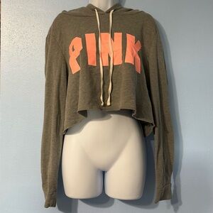 PINK Cropped Hoodie – Gray w/ Neon Pink Logo